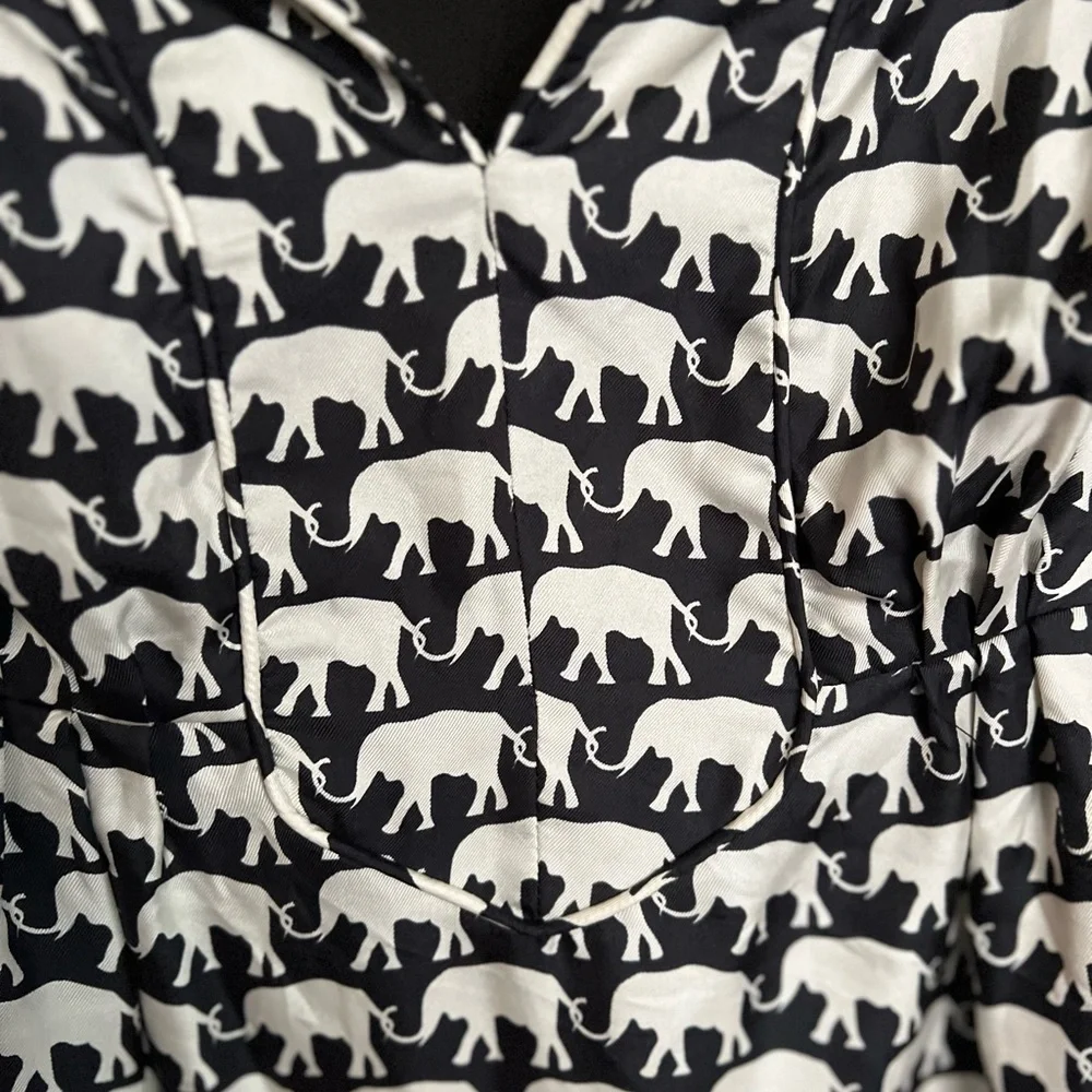 Elizabeth McKay SILK MARILOU DRESS black with white elephants size 8 tunic EUC - Picture 11 of 11